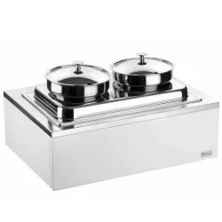 Купить мармит pintinox 511b5556 белый (2 кастрюли с крыш.) для 1-х блюд (чафиндиш) настольн. на дерев.подст. – цена от завода, доставка до двери | RuOborudovanie.ru