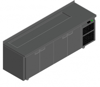 Стол для салатов Hicold Sl1-1111Gn (1/3) М (+2/+10) на колесах, 4двери, бок.агрегат