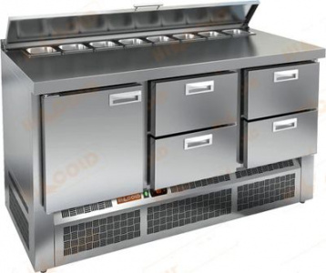 Стол для салатов Hicold SLE2-212GN  (+2+10), 1 дверь, 4 ящ, 1485х700х850мм, ниж.агрег.